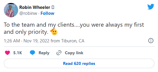 Đoạn tweet của Robin Wheeler sau khi rời khỏi Twitter (Ảnh: Twitter)