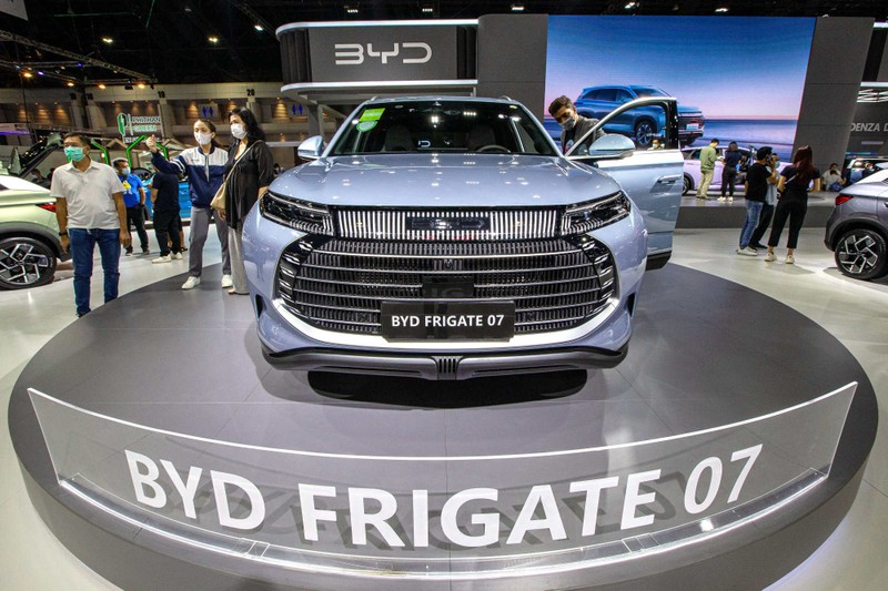 Mẫu SUV Frigate 07 của BYD được trưng bày tại triển lãm xe quốc tế Bangkok lần thứ 44, tháng 3 năm nay (Ảnh: Xinhua) 123.jpg