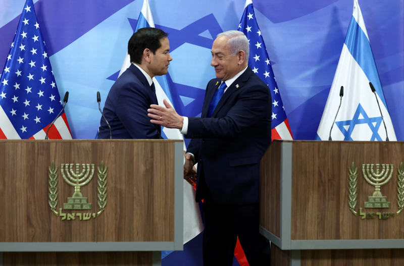 Ngoại trưởng Mỹ Marco Rubio và Thủ tướng Israel Benjamin Netanyahu trong cuộc họp báo chung hôm 16/2. Ảnh: AFP.