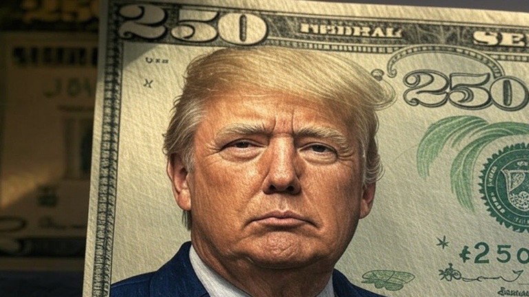 Hình ảnh ghép ông Trump trên tờ tiền mệnh giá 250 USD được nghị sĩ Mỹ đăng tải trên X. Ảnh: X.