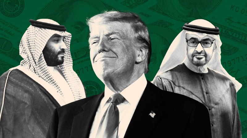 Tổng thống Mỹ Donald Trump, Thái tử Arab Saudi Mohammed bin Salman và nhà lãnh đạo UAE Sheikh Mohammed bin Zayed al-Nahyan. Ảnh: FT. Các quốc gia Arab giàu có trở thành bạn của ông Trump như thế nào 2.png