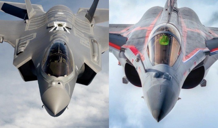 Các chiến đấu cơ F-35 (trái) của Mỹ và Rafale của Pháp. Ảnh: MW.