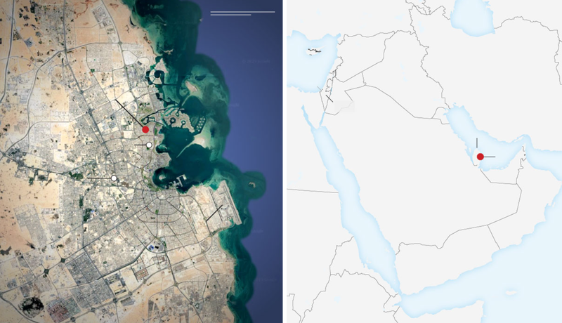 Vị trí đòn tấn công của Israel nhằm vào Doha, Qatar hôm 9/9. ảnh: Google Maps. Chiến dịch Đỉnh lửa của Israel có thể thiêu rụi nỗ lực hòa bình của Mỹ ở Trung Đông 2.png