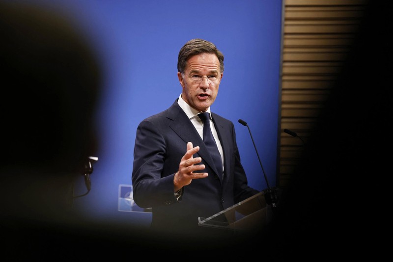 Tổng thư ký NATO Mark Rutte phát biểu trong cuộc họp báo về cáo buộc UAV Nga xâm phạm không phận Ba Lan tại trụ sở NATO ở Brussels hôm 12/9. Ảnh: AFP.