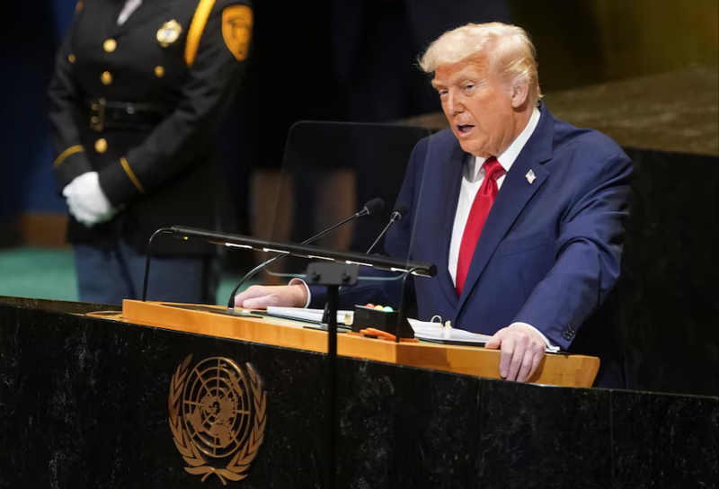 Tổng thống Mỹ Donald Trump phát biểu tại Đại hội đồng Liên hợp quốc lần thứ 80 tại New York, Mỹ ngày 23/9. ảnh: Reuters.
