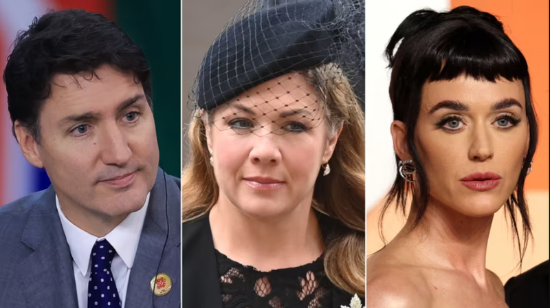 Cựu Thủ tướng Canada Justin Trudeau, bà Sophie Gregoire và nữ ca sĩ Katy Perry. Ảnh: AFP.
