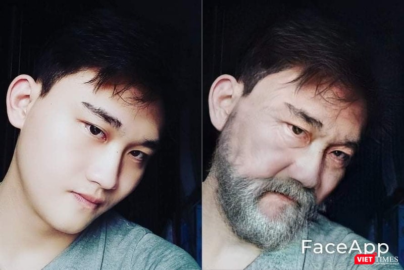 Tính năng "biến trẻ thành già" gây tranh cãi trên FaceApp. Ảnh: Facebook Khúc Dương. Tính năng