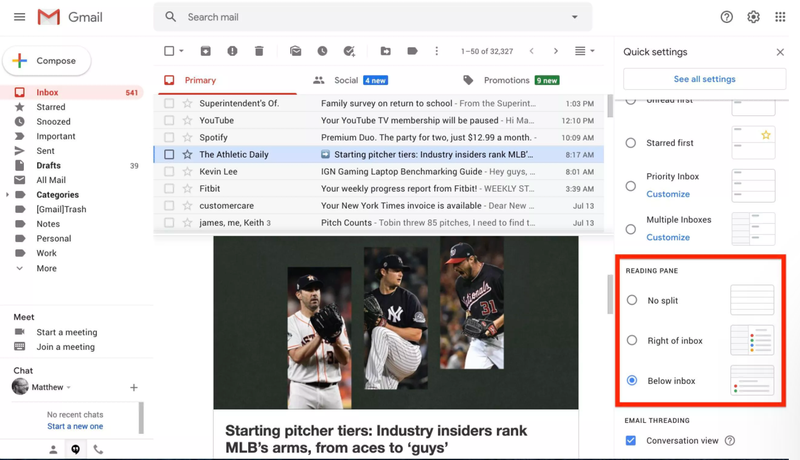 Tính năng chia ngăn giúp giao diện Gmail trở nên khoa học hơn. Ảnh: CNET Tính năng chia ngăn giúp giao diện Gmail trở nên khoa học hơn. Ảnh: CNET