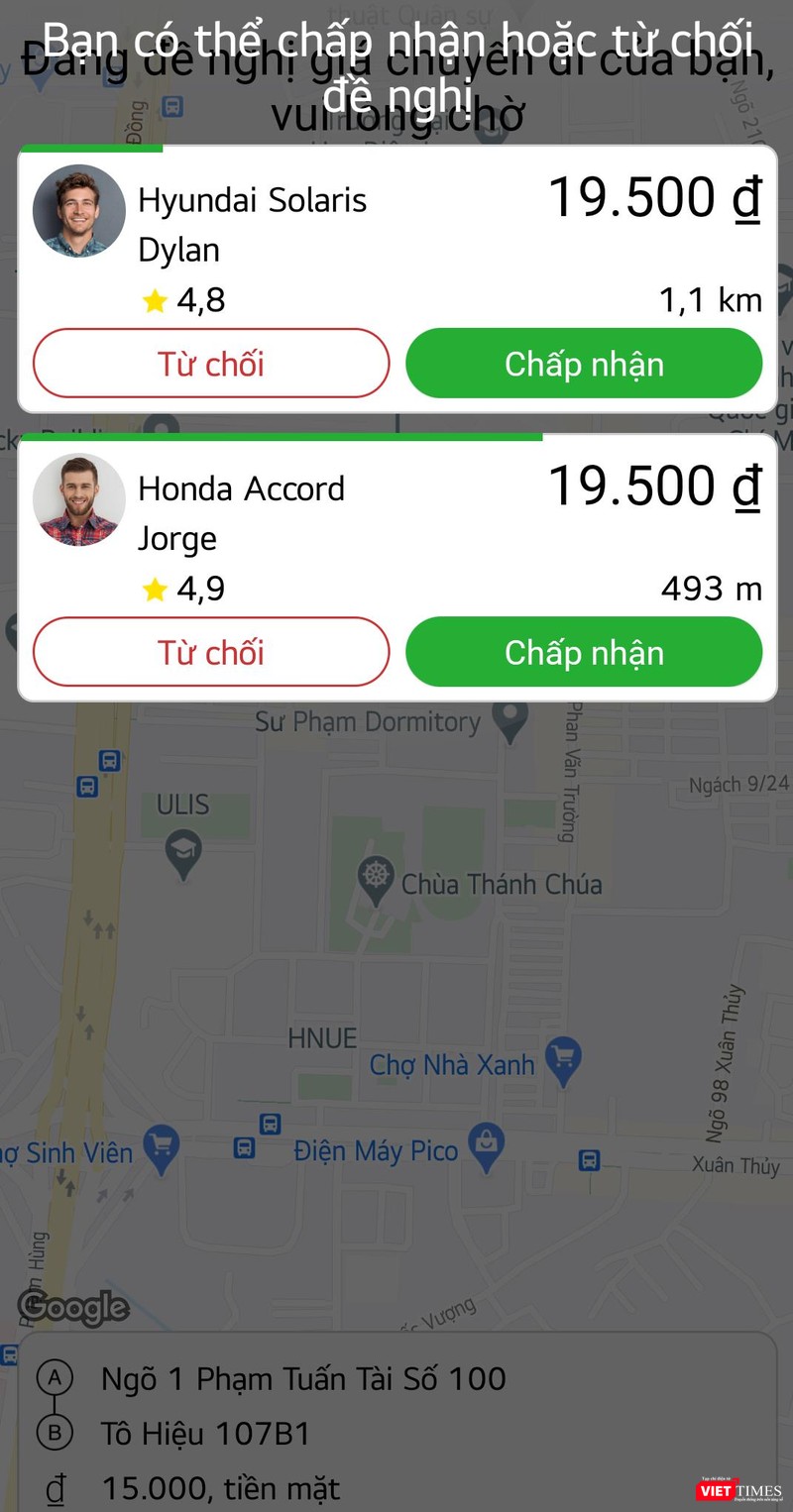 Ứng dụng đề xuất mức giá và tài xế để khách hàng chọn lựa. Ứng dụng đề xuất mức giá và tài xế để khách hàng chọn lựa.
