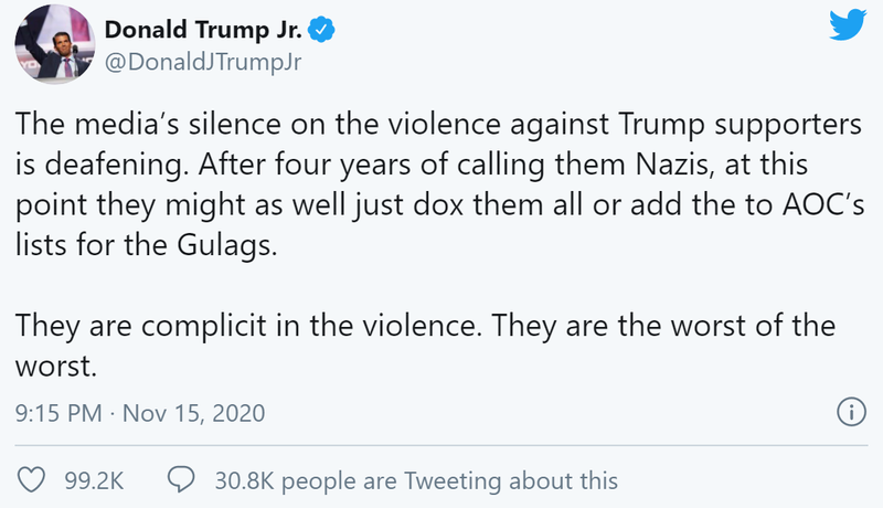 Donald Trump Jr. cũng lên án hành động của giới truyền thông. Ảnh: Fox News Donald Trump Jr. cũng lên án hành động của giới truyền thông. Ảnh: Fox News