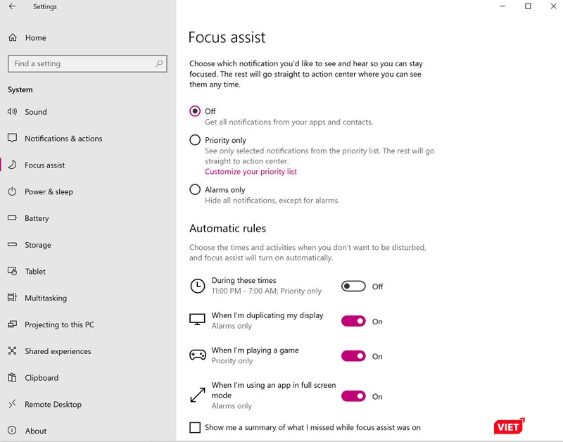 Quản lý các thông báo với Focus Assist.