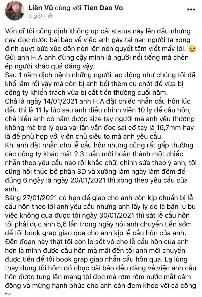 Nhân viên cửa hàng trang sức lên tiếng vì thái độ thiếu lịch sự của nam diễn viên. Ảnh chụp màn hình.