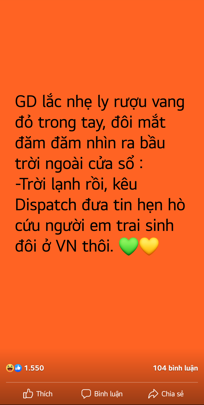 Bài post vui &quot;đá xoáy&quot; Sơn Tùng M-TP giữa tin đồn hẹn hò của GD (G-Dragon). Ảnh chụp màn hình.