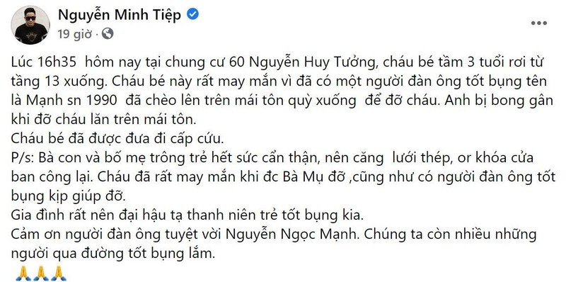 Bài đăng của diễn viên Minh Tiệp. Bài đăng của diễn viên Minh Tiệp.