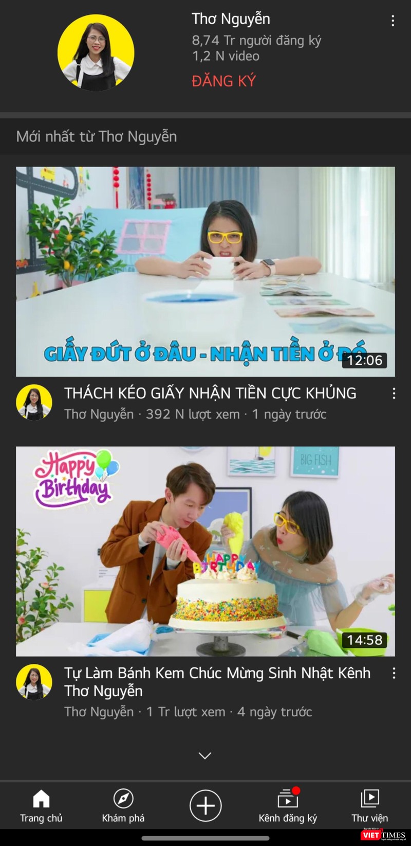 Kênh YouTube của Thơ Nguyễn có gần 9 triệu người theo dõi, chủ yếu là trẻ em.