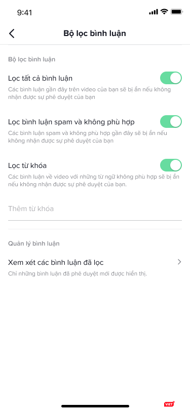 Tùy chỉnh lọc bình luận trong phần cài đặt. Tùy chỉnh lọc bình luận trong phần cài đặt.