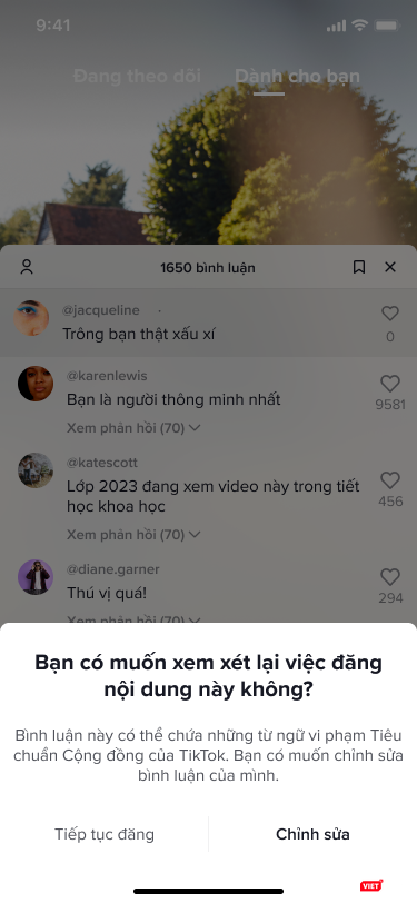 Cảnh báo khi đăng tải bình luận có chứa từ ngữ không phù hợp. Cảnh báo khi đăng tải bình luận có chứa từ ngữ không phù hợp.