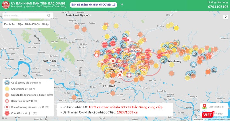 Bản đồ COVID-19 tại Bắc Giang. Hiện, tổng số ca trong toàn tỉnh được ghi nhận lên 1.024 ca mắc, 12.342 trường hợp F1, 56.113 trường hợp F2. Bản đồ COVID-19 tại Bắc Giang. Hiện, tổng số ca trong toàn tỉnh được ghi nhận lên 1.024 ca mắc, 12.342 trường hợp F1, 56.113 trường hợp F2.