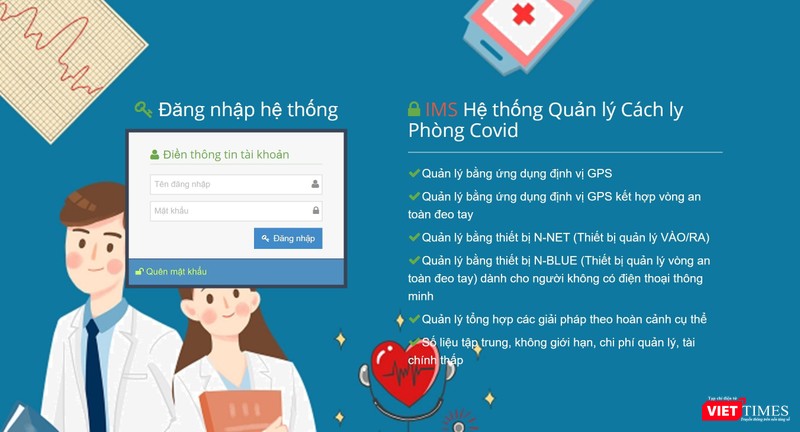 Giao diện Hệ thống quản lý cách ly phòng COVID-19.