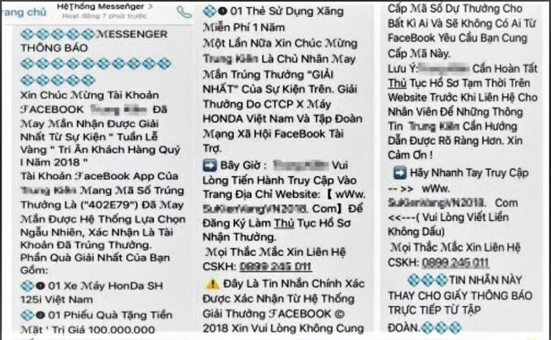 Người dùng cần cảnh giác với thủ đoạn lừa đảo trúng thưởng qua tin nhắn, mạng xã hội. Ảnh: Cục Cạnh tranh và Bảo vệ người tiêu dùng Người dùng cần cảnh giác với thủ đoạn lừa đảo trúng thưởng qua tin nhắn, mạng xã hội. Ảnh: Cục Cạnh tranh và Bảo vệ người tiêu dùng