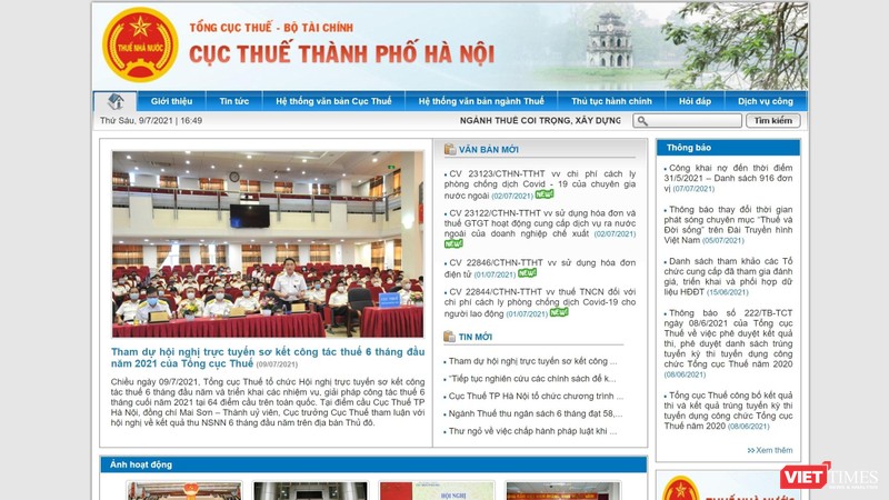 Giao diện Cục Thuế TP. Hà Nội