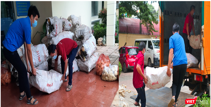 Các bạn trẻ Bình Phước hối hả khiêng những bao tải măng ngon ngọt lên xe để kịp gửi tặng Sài Gòn - “tâm dịch”. Các bạn trẻ Bình Phước hối hả khiêng những bao tải măng ngon ngọt lên xe để kịp gửi tặng Sài Gòn - “tâm dịch”.