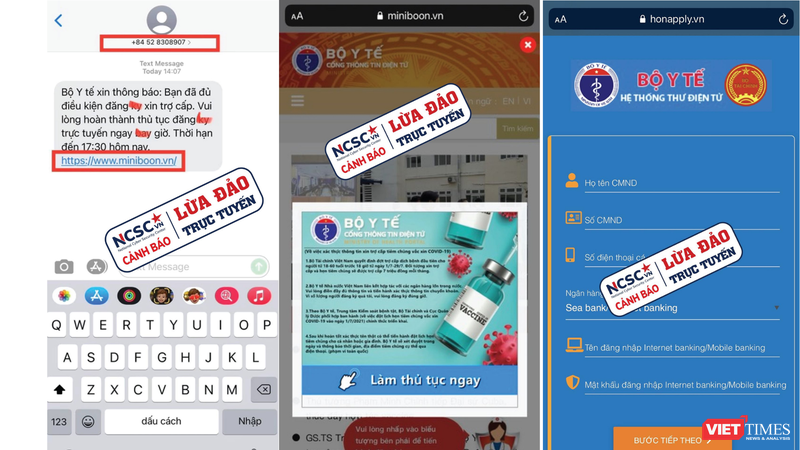 2 website và số điện thoại giả mạo Bộ Y tế để lừa đảo trợ cấp COVID-19.