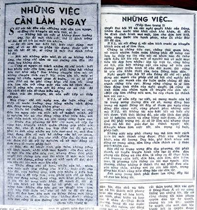 Hai trong số các bài báo của chuyên mục "Những việc cần làm ngay" Hai trong số các bài báo của chuyên mục "Những việc cần làm ngay"