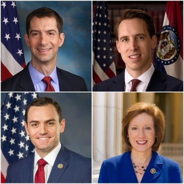 Từ trái qua phải: Thượng nghị sỹ Thomas Bryant Cotton và Joshua David Hawley, hai Dân biểu Michael John Gallagher và Vicky Jo Hartzler Từ trái qua phải: Thượng nghị sỹ Thomas Bryant Cotton và Joshua David Hawley, hai Dân biểu Michael John Gallagher và Vicky Jo Hartzler