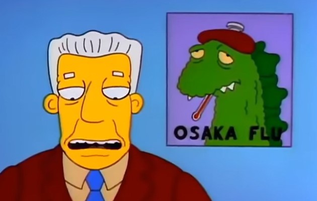 Cúm Osaka với virus từ mèo trong tập Marge in Chains series The Simpsons. Cúm Osaka với virus từ mèo trong tập Marge in Chains series The Simpsons.