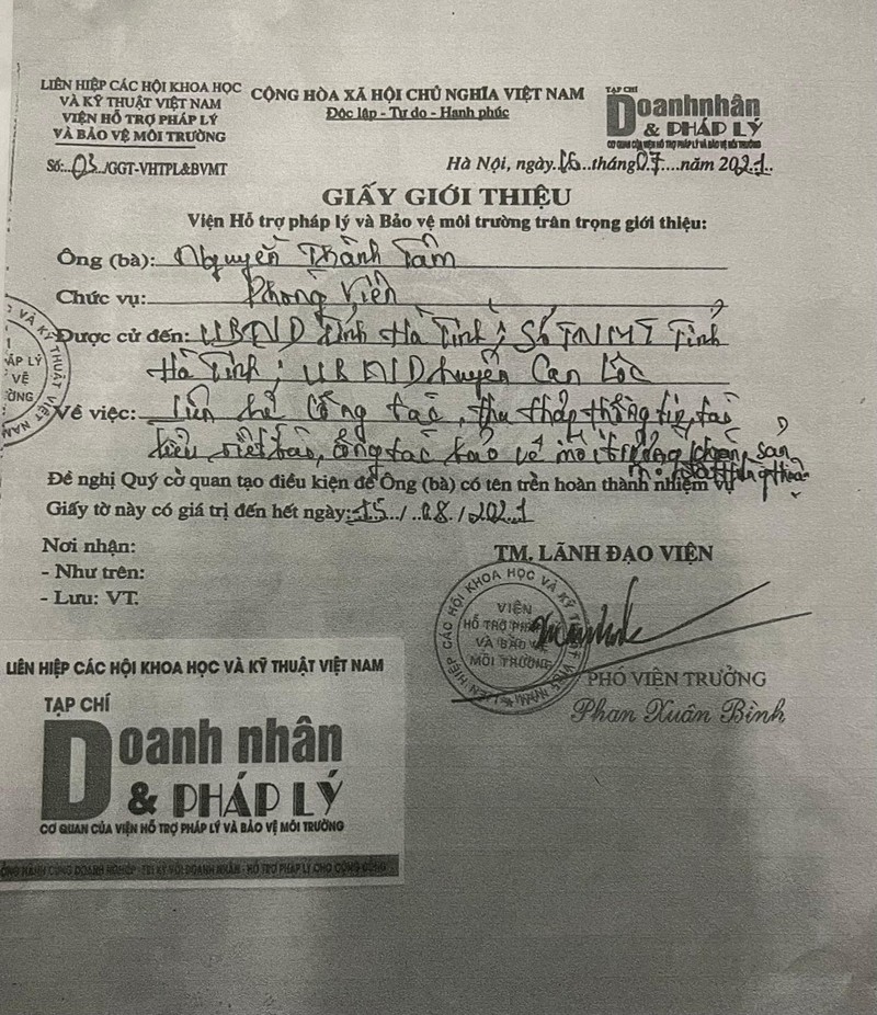 Giấy giới thiệu của Viện cử phóng viên tác nghiệp Giấy giới thiệu của Viện cử phóng viên tác nghiệp