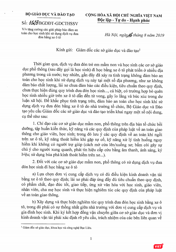 Công văn của Bộ GD&ĐT