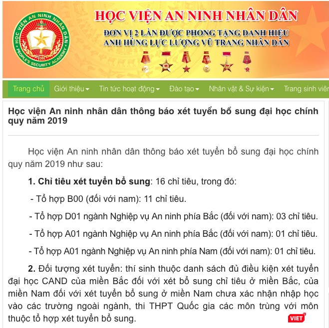 Thông báo xét tuyển bổ sung của Học viện An ninh nhân dân Thông báo xét tuyển bổ sung của Học viện An ninh nhân dân