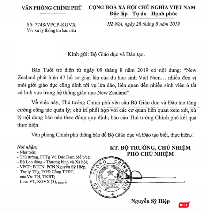 Công văn số: 7748/VPCP-KGVX về xử lý thông tin báo nêu