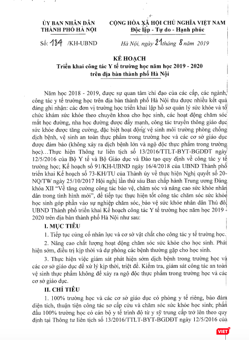 Kế hoạch triển khai công tác y tế trường học năm học 2019-2020 trên địa bàn Hà Nội. Kế hoạch triển khai công tác y tế trường học năm học 2019-2020 trên địa bàn Hà Nội.