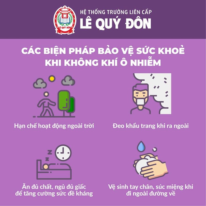 Trường Tiểu học Lê Quý Đôn khuyến cáo các biện pháp bảo vệ sức khỏe khi không khí bị ô nhiễm