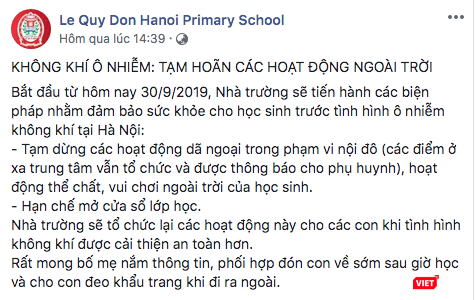 Thông báo của Trường Tiểu học Lê Quý Đôn