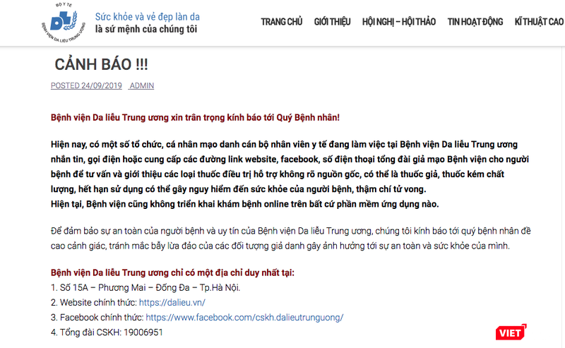 Cảnh báo của Bệnh viện Da liễu Trung ương Cảnh báo của Bệnh viện Da liễu Trung ương