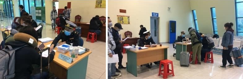 Cán bộ thực hiện công tác kiểm tra hành khách tại cửa khẩu Hữu Nghị, tỉnh Lạng Sơn. Ảnh: Bộ Y tế