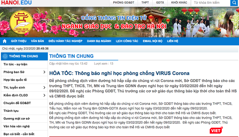 Thông báo cho học sinh nghỉ học phỏng chống virus Corona. Ảnh: Minh Thúy Thông báo cho học sinh nghỉ học phỏng chống virus Corona. Ảnh: Minh Thúy