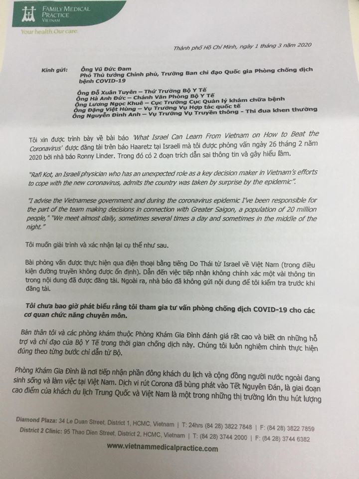 Bức thư của BS. Rafi kot. Ảnh: Vũ Mạnh Cường - Bộ Y tế