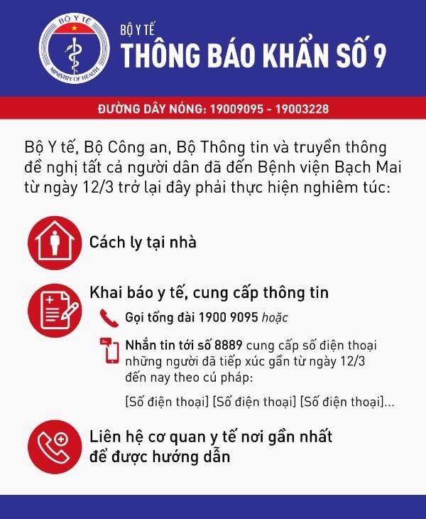 Thông báo khẩn số 9 của Bộ Y tế. Ảnh: Vũ Mạnh Cường