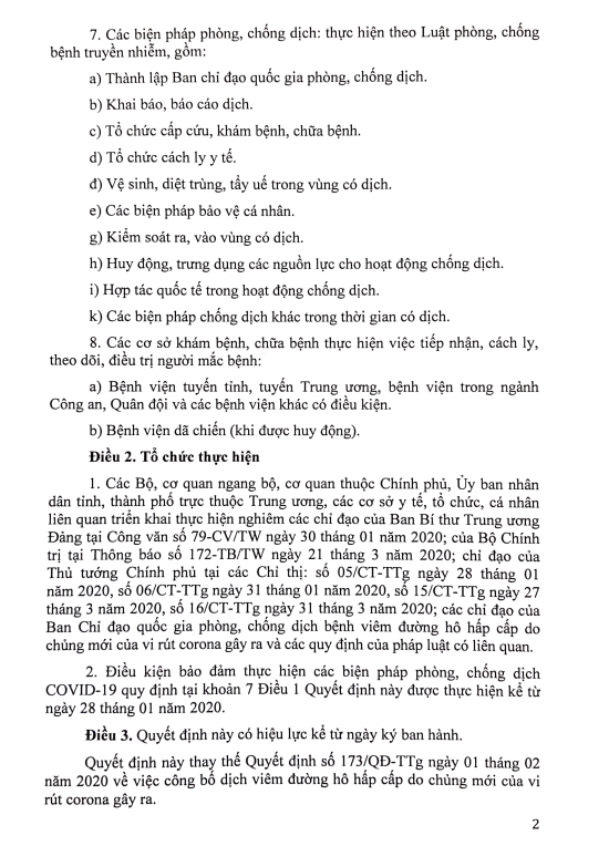 Quyết định về việc công bố dịch COVID-19 trên toàn quốc. Ảnh: TTCP
