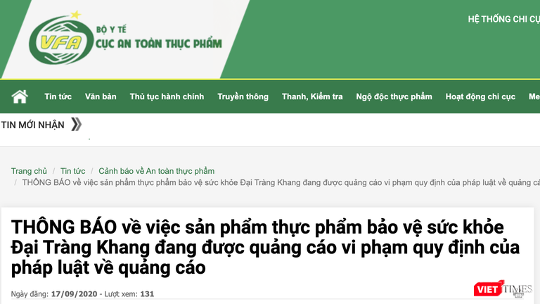 Quảng cáo thực phẩm bảo vệ sức khỏe Đại Tràng Khang vi phạm quy định (Ảnh: Minh Thúy) Quảng cáo thực phẩm bảo vệ sức khỏe Đại Tràng Khang vi phạm quy định (Ảnh: Minh Thúy)