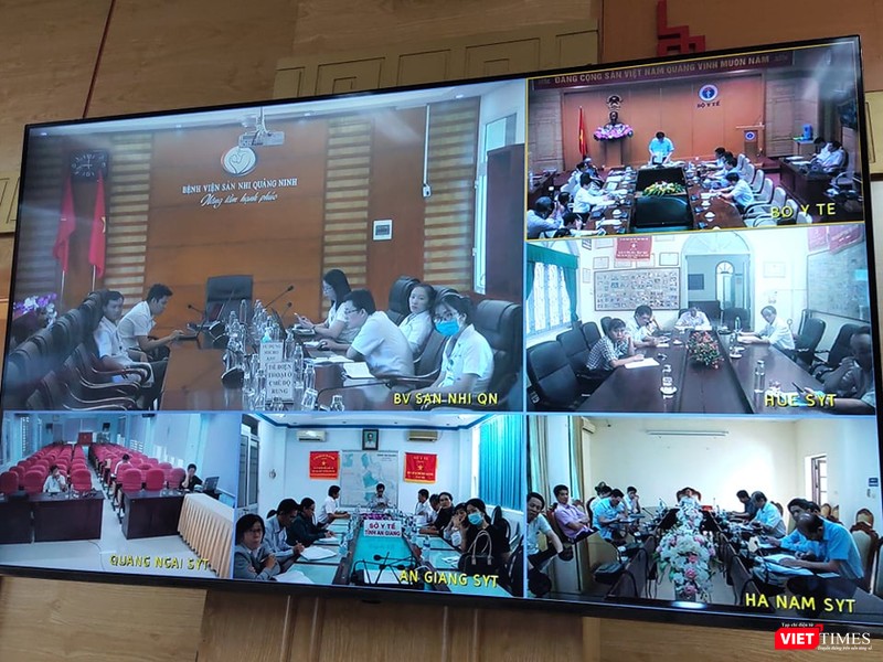 Các điểm cầu họp trực tuyến kết nối với Bộ Y tế (Ảnh: Minh Thúy)