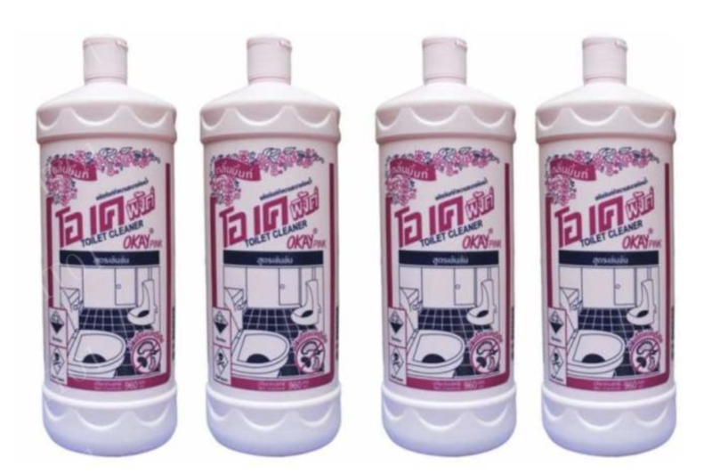 Chai nước tẩy rửa bồn cầu Okay bệnh nhân đã sử dụng (Ảnh - BVCC) Chai nước tẩy rửa bồn cầu Okay bệnh nhân đã sử dụng (Ảnh - BVCC)