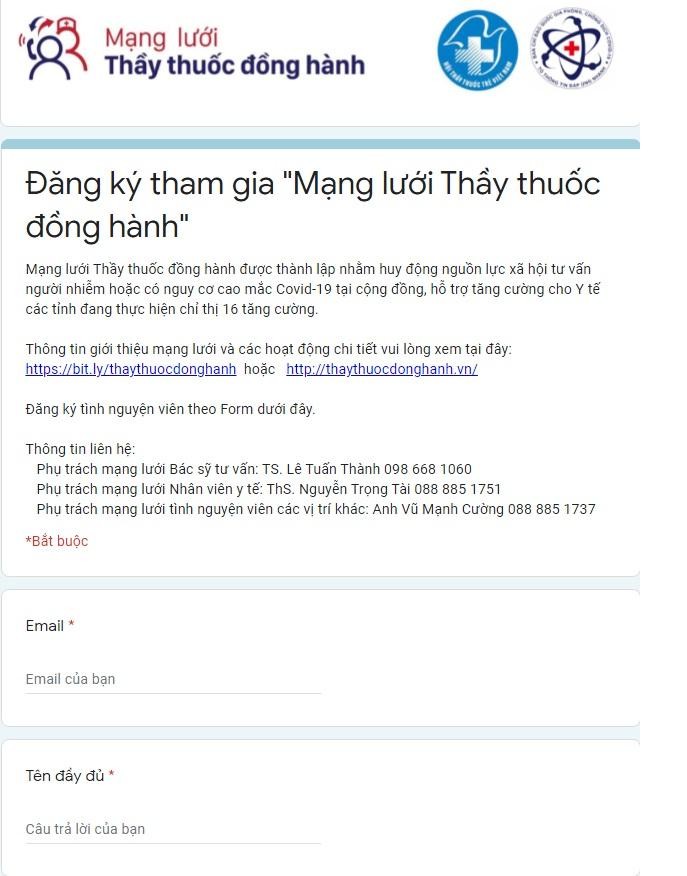 Biểu mẫu đăng ký tham gia mạng lưới thầy thuốc đồng hành (Ảnh - BYT)