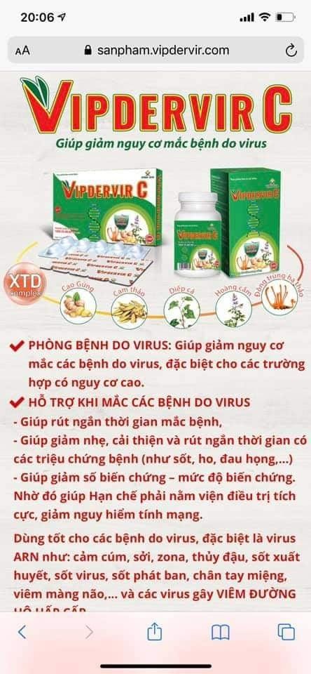 Hình ảnh quảng cáo thực phẩm bảo vệ sức khoẻ VIPDERVIR-C (Ảnh - VH)