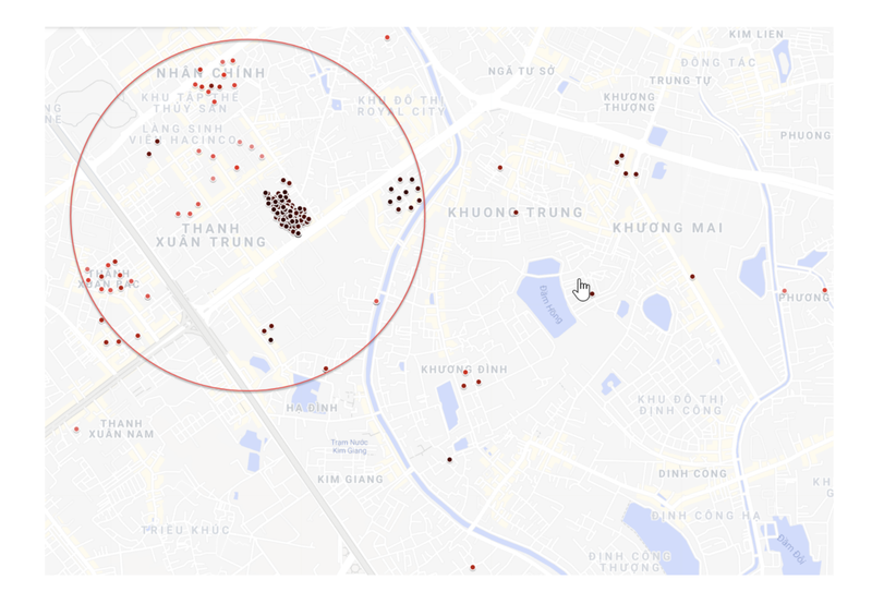Bản đồ chùm ca nhiễm SARS-CoV-2 Thanh Xuân Bản đồ chùm ca nhiễm SARS-CoV-2 Thanh Xuân