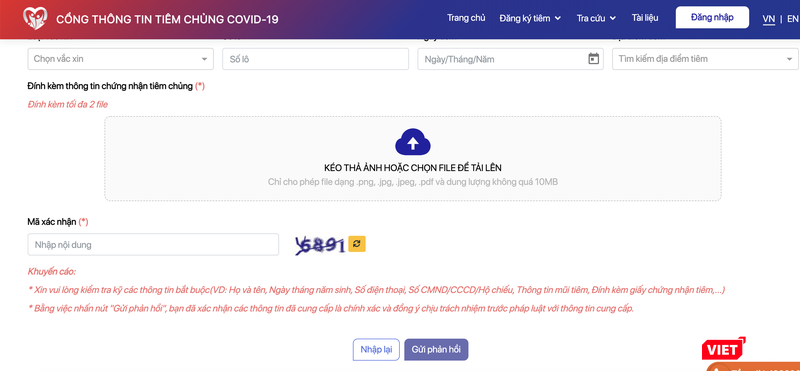 Người dân tự nhập file ảnh giấy xác nhận đã tiêm vaccine phòng COVID-19 (Ảnh - MT) Người dân tự nhập file ảnh giấy xác nhận đã tiêm vaccine phòng COVID-19 (Ảnh - MT)